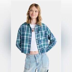 NWT Stranger Things, No Boundaries Cropped Flannel - Large